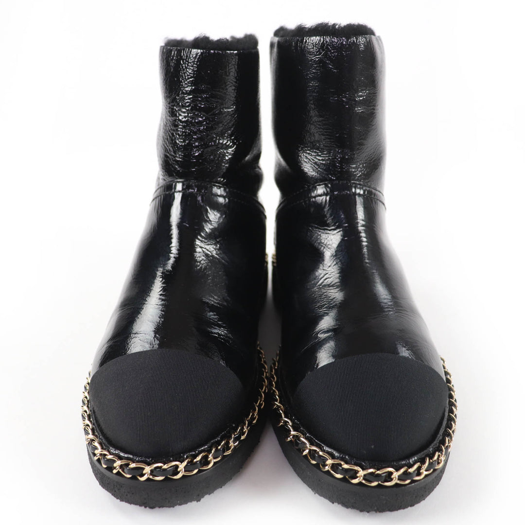 極美品☆CHANEL シャネル G34113 ココマーク ボア レザー ショートブーツ ブラック 36 箱・保存袋付き イタリア製 レディース