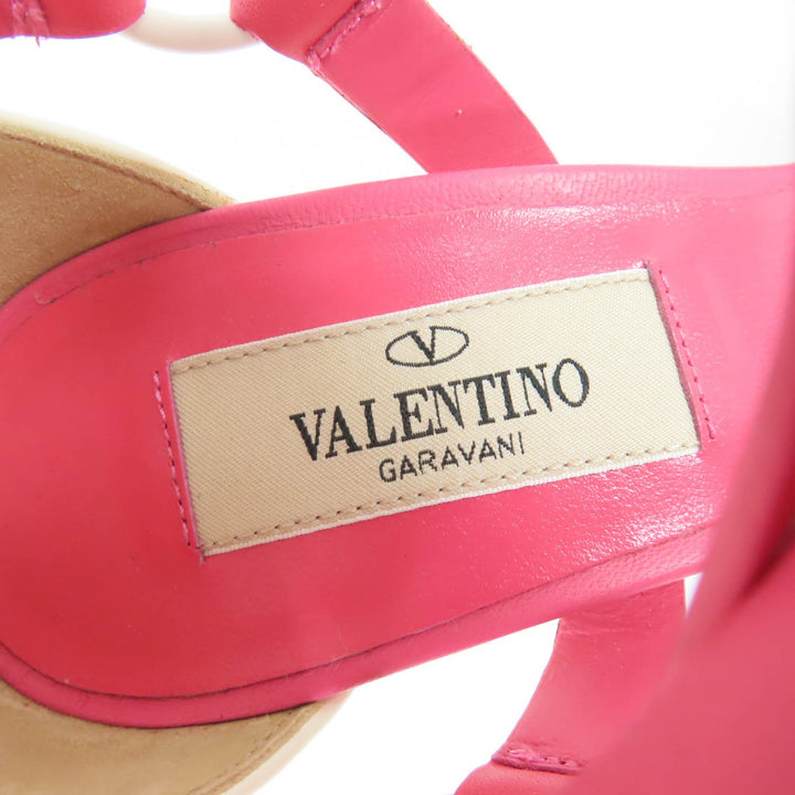 極美品☆Valentino Garavani ヴァレンティノガラヴァーニ PW2S0F00 ロックスタッズ アンクルストラップ レザー サンダル ピンク 35