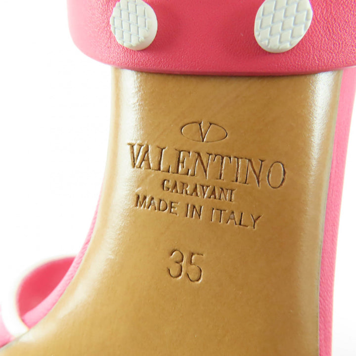 極美品☆Valentino Garavani ヴァレンティノガラヴァーニ PW2S0F00 ロックスタッズ アンクルストラップ レザー サンダル ピンク 35