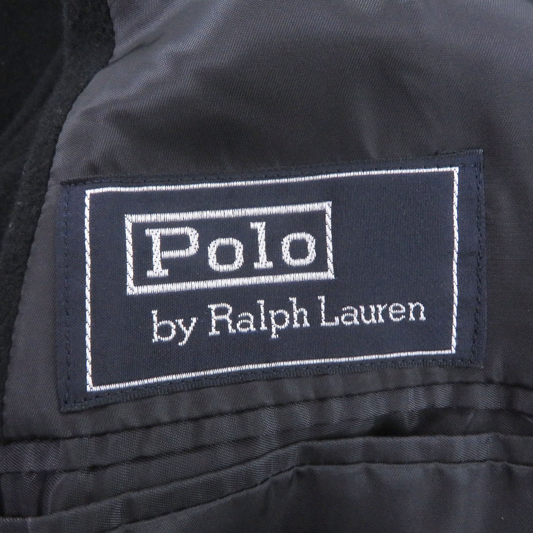 良品□POLO RALPH LAUREN ポロラルフローレン 毛100％ フライフロント チェスターコート ロングコート ブラック L 日本製 正規品 メンズ
