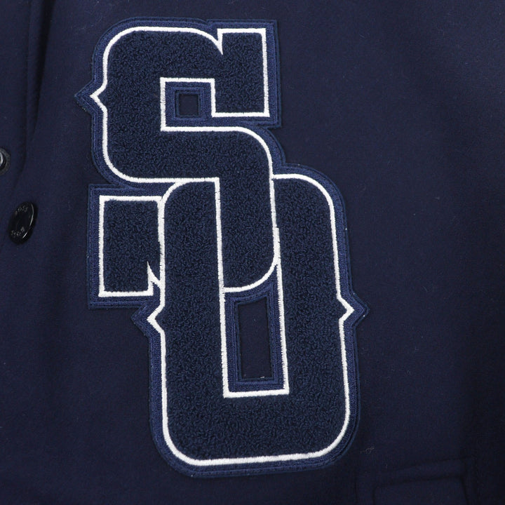 美品□BOSS SHOHEI OHTANI ボス ショウヘイ オオタニ 大谷翔平 袖レザー ボンバージャケット スタジャン ネイビー ホワイト 44 正規品
