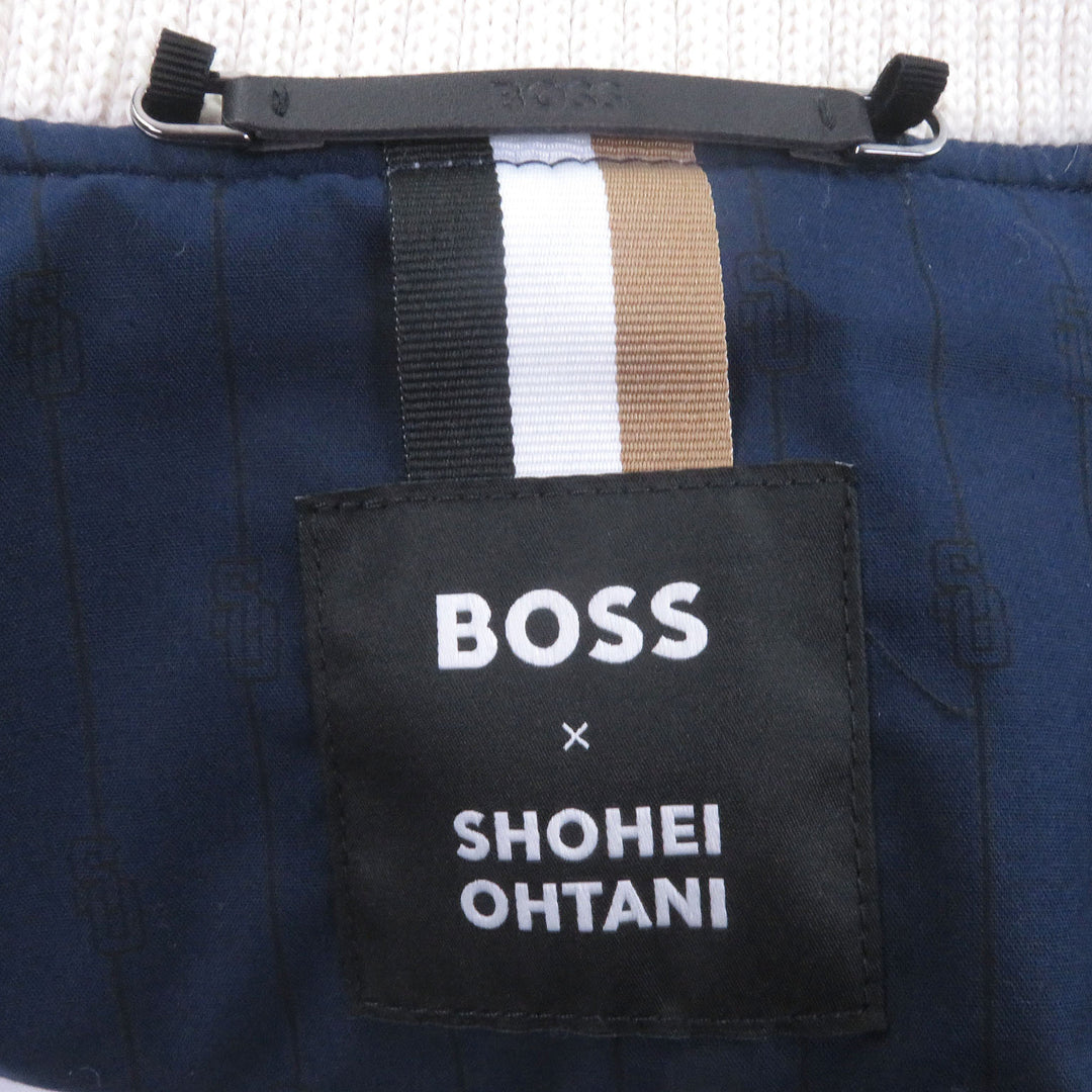 美品□BOSS SHOHEI OHTANI ボス ショウヘイ オオタニ 大谷翔平 袖レザー ボンバージャケット スタジャン ネイビー ホワイト 44 正規品