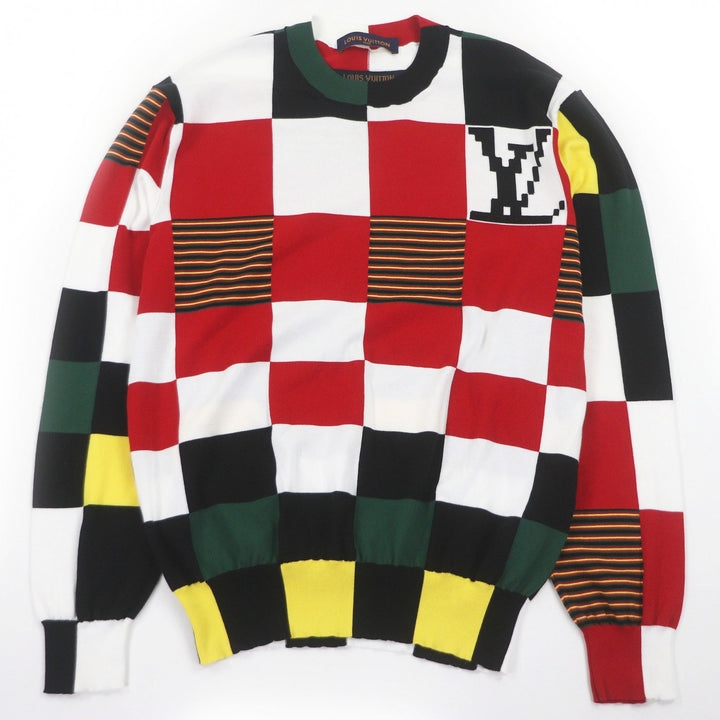 極美品□LOUIS VUITTON ルイヴィトン HMN73W Amen Break インサイドアウト ダミエ LVロゴ 薄手 セーター マルチ M イタリア製 正規品
