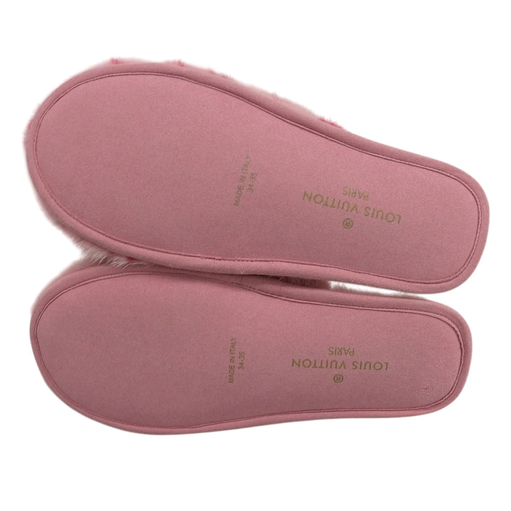 極美品▲LOUIS VUITTON ルイヴィトン LVスイート ライン ミュール ミンク MINK モノグラム ルームシューズ ピンク 34-35 保存袋付き 伊製