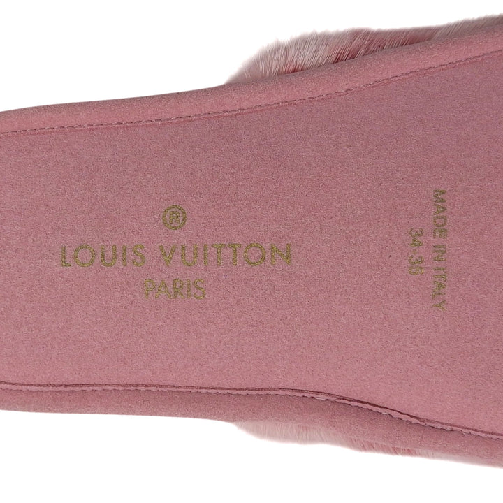 極美品▲LOUIS VUITTON ルイヴィトン LVスイート ライン ミュール ミンク MINK モノグラム ルームシューズ ピンク 34-35 保存袋付き 伊製