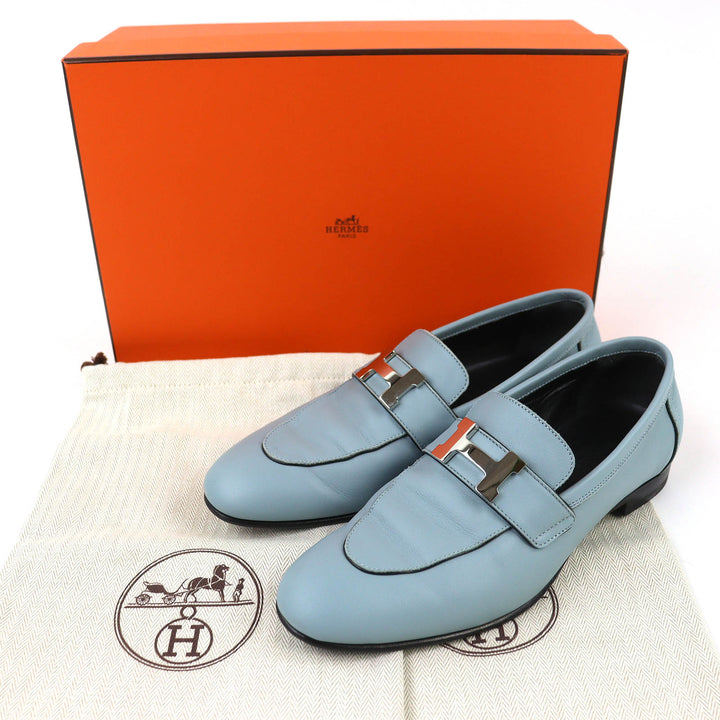 美品△HERMES エルメス 2022年製 221004Z コンスタンス モカシン シューズ レザー ローファー ライトブルー系 シルバー金具 35.5 箱付き