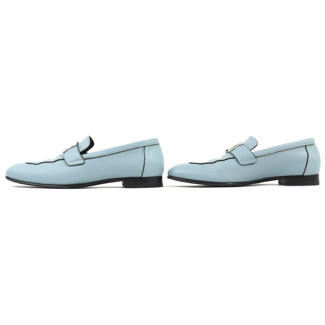 美品△HERMES エルメス 2022年製 221004Z コンスタンス モカシン シューズ レザー ローファー ライトブルー系 シルバー金具 35.5 箱付き