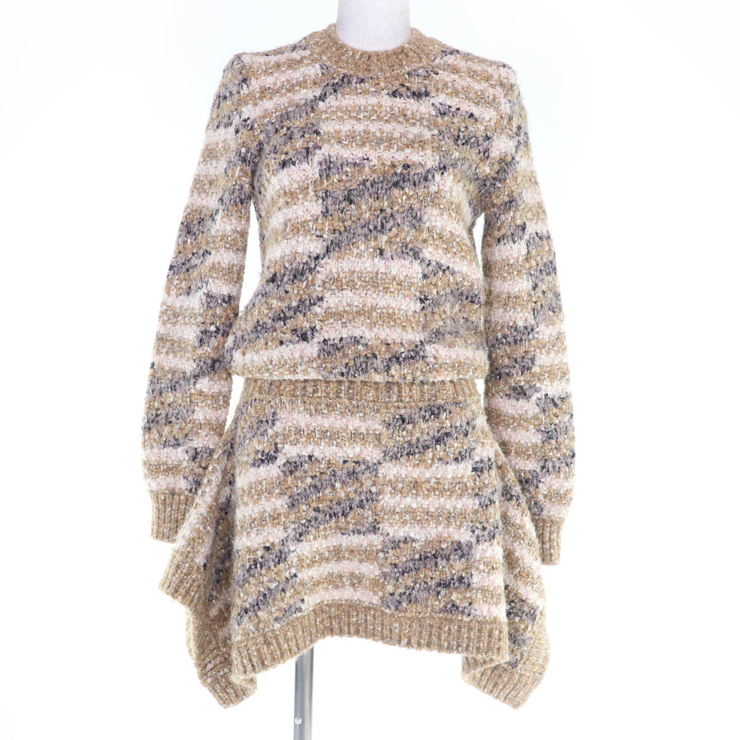 美品☆CHANEL シャネル P60141K07859 ウール アルパカ混 ココマーク ツイード 長袖 ニット ワンピース ゴールド系 34 イタリア製 正規品