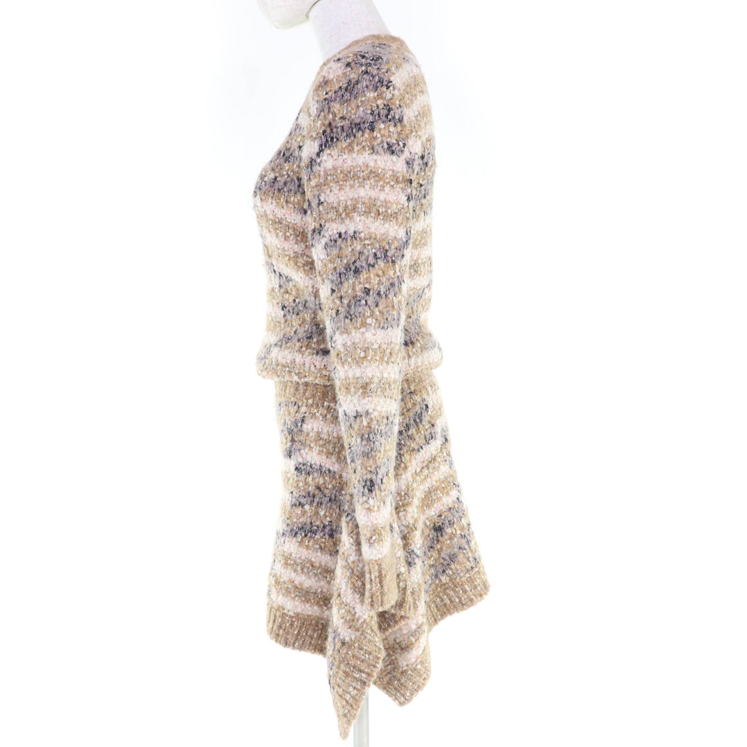 美品☆CHANEL シャネル P60141K07859 ウール アルパカ混 ココマーク ツイード 長袖 ニット ワンピース ゴールド系 34 イタリア製 正規品