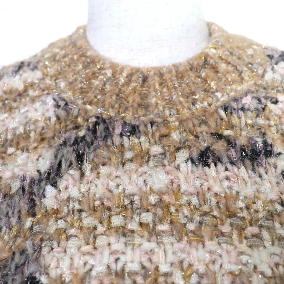 美品☆CHANEL シャネル P60141K07859 ウール アルパカ混 ココマーク ツイード 長袖 ニット ワンピース ゴールド系 34 イタリア製 正規品