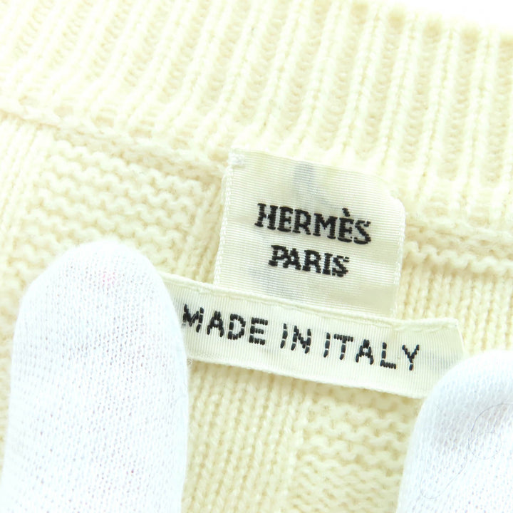 極美品△HERMES エルメス 2021年 ウール100% H柄編み クルーネック 長袖 ニット ワンピース アイボリー 36 イタリア製 正規品 レディース