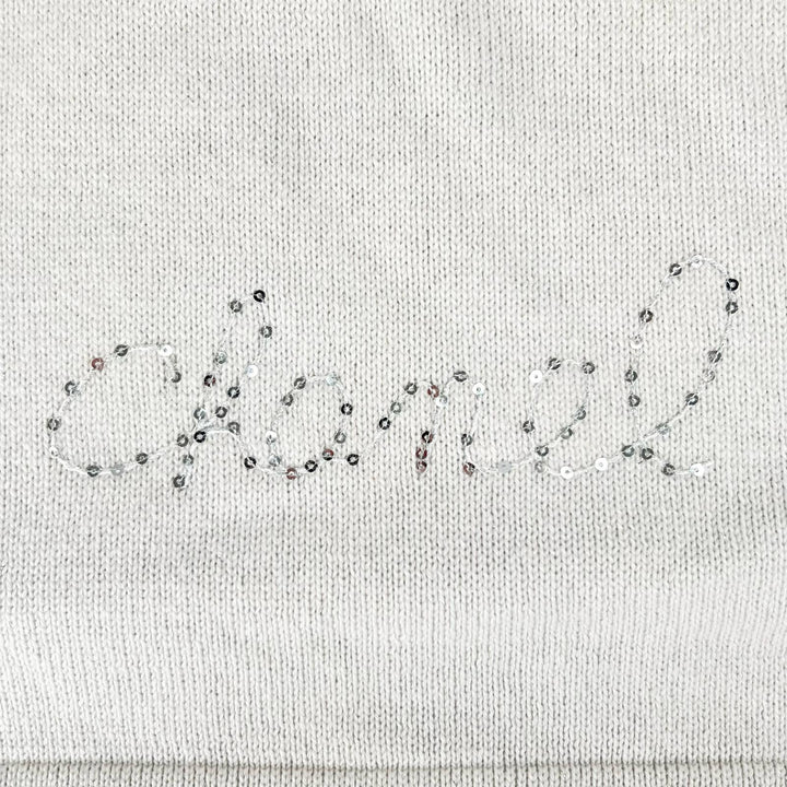 極美品▲CHANEL シャネル カシミヤ スパンコール装飾 ロゴデザイン ラメ ストール マフラー ホワイト イタリア製 レディース