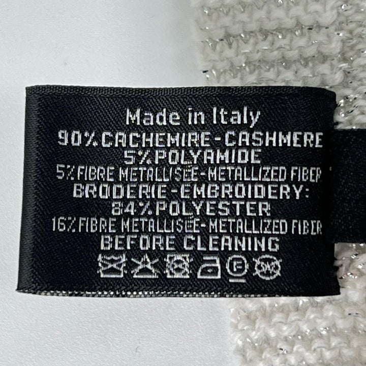 極美品▲CHANEL シャネル カシミヤ スパンコール装飾 ロゴデザイン ラメ ストール マフラー ホワイト イタリア製 レディース