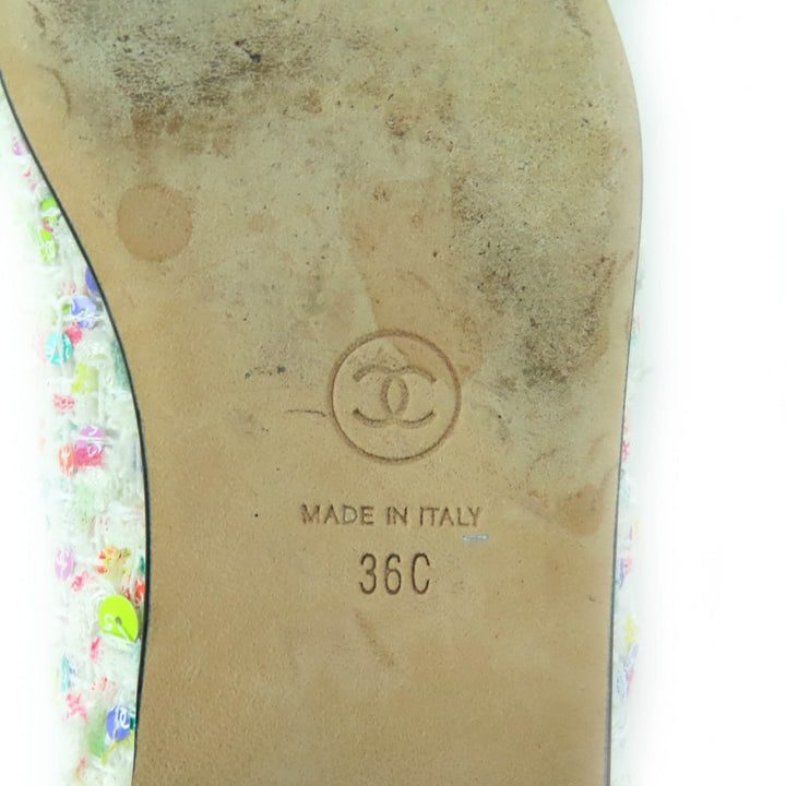 美品◇CHANEL シャネル G02819 ココマーク スパンコール付 リボンデザイン ツイード フラットパンプス マルチ 36 イタリア製 レディース