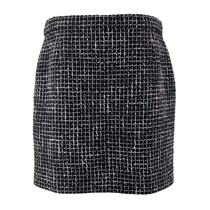 極美品▲CHANEL シャネル P73336 裏地シルク100% ライオンボタン ツイードスカート ブラック ピンク 38 フランス製 レディース