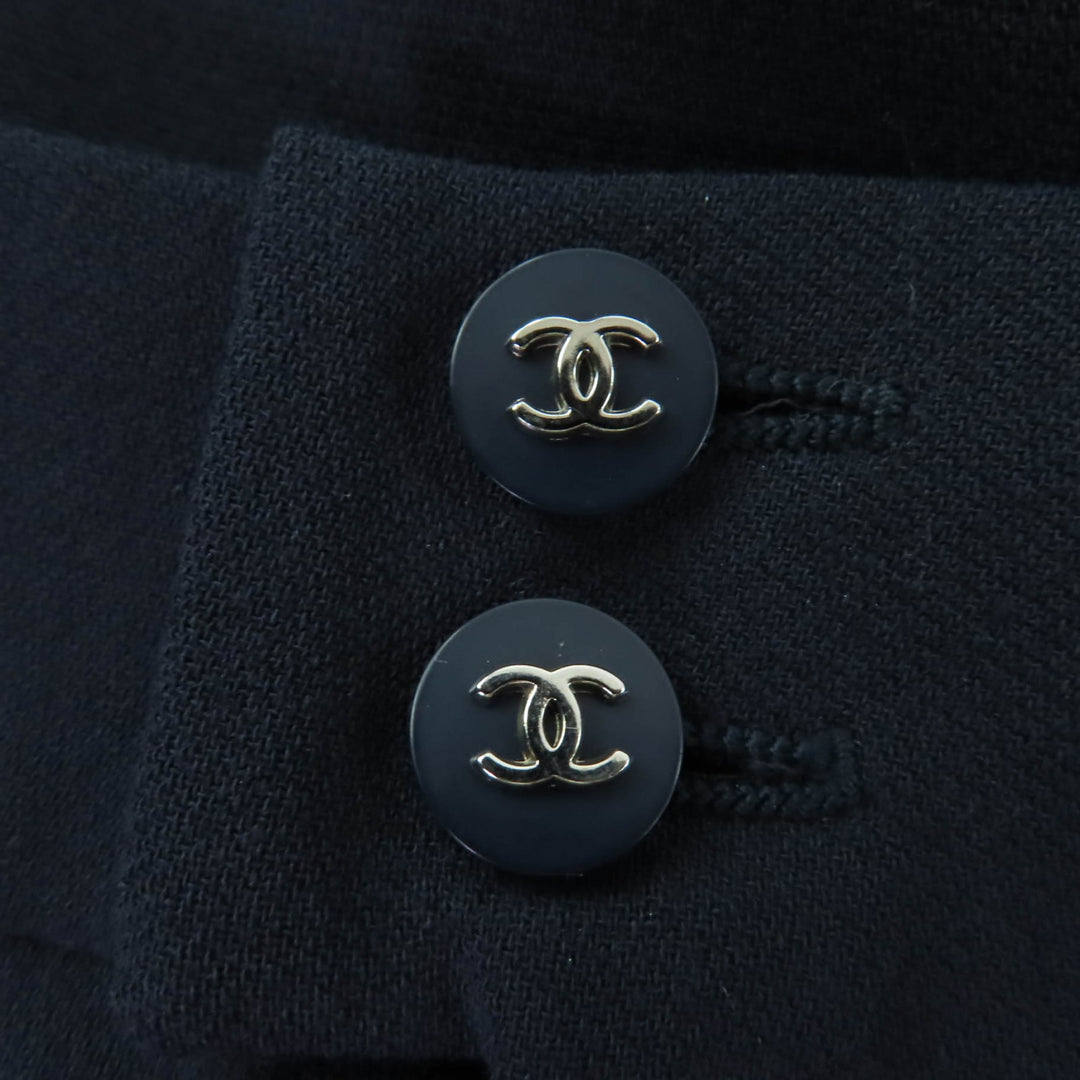 美品☆CHANEL シャネル 96P P06371V02954 ウール ココマークボタン ノースリーブ ワンピース ネイビー 38 フランス製 正規品 レディース