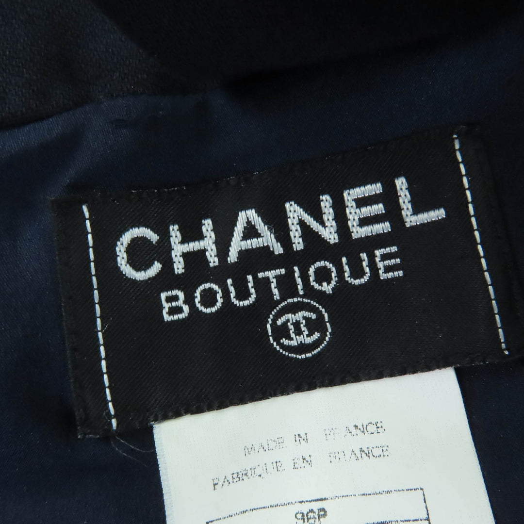 美品☆CHANEL シャネル 96P P06371V02954 ウール ココマークボタン ノースリーブ ワンピース ネイビー 38 フランス製 正規品 レディース