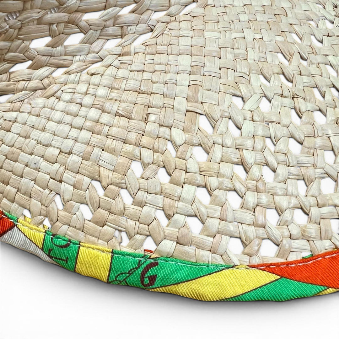 極美品▲HERMES エルメス シルク使い ラフィア ストローハット サンバイザー ナチュラル マルチカラー L レディース