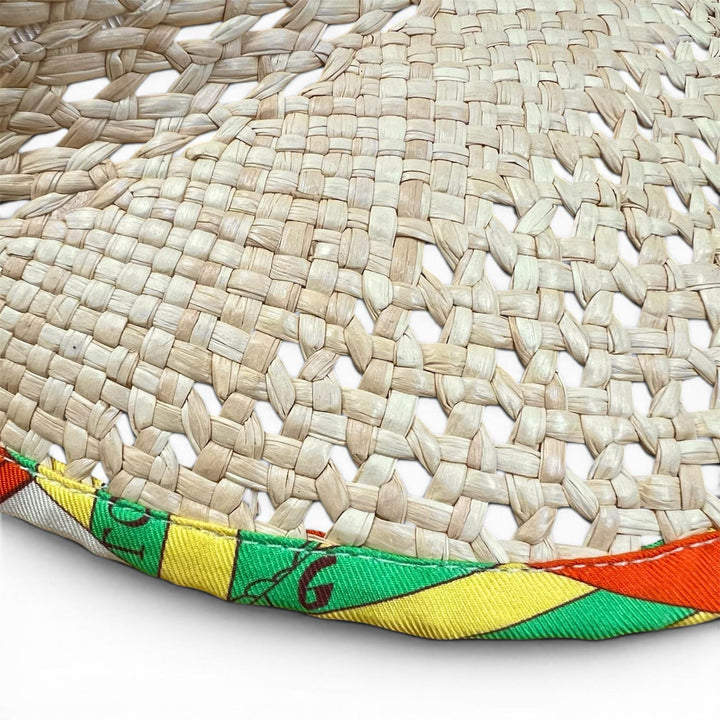 極美品▲HERMES エルメス シルク使い ラフィア ストローハット サンバイザー ナチュラル マルチカラー L レディース
