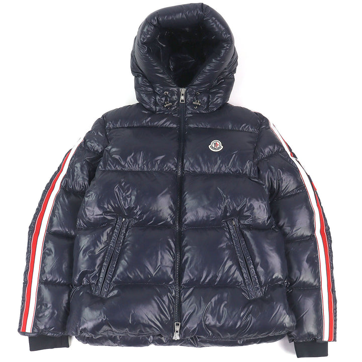 極美品□MONCLER モンクレール 21-22AW DINCER GIUBOTTO サイドライン ロゴワッペン フーデッド ダウンジャケット ネイビー 1 正規品