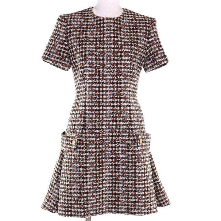 極美品◇LOUIS VUITTON ルイヴィトン FNDR50 ウール モヘア混 モノグラム ツイード ドレス ワンピース 36 ハンガー・ガーメント付 正規品