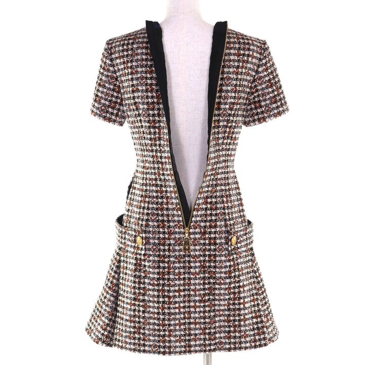 極美品◇LOUIS VUITTON ルイヴィトン FNDR50 ウール モヘア混 モノグラム ツイード ドレス ワンピース 36 ハンガー・ガーメント付 正規品