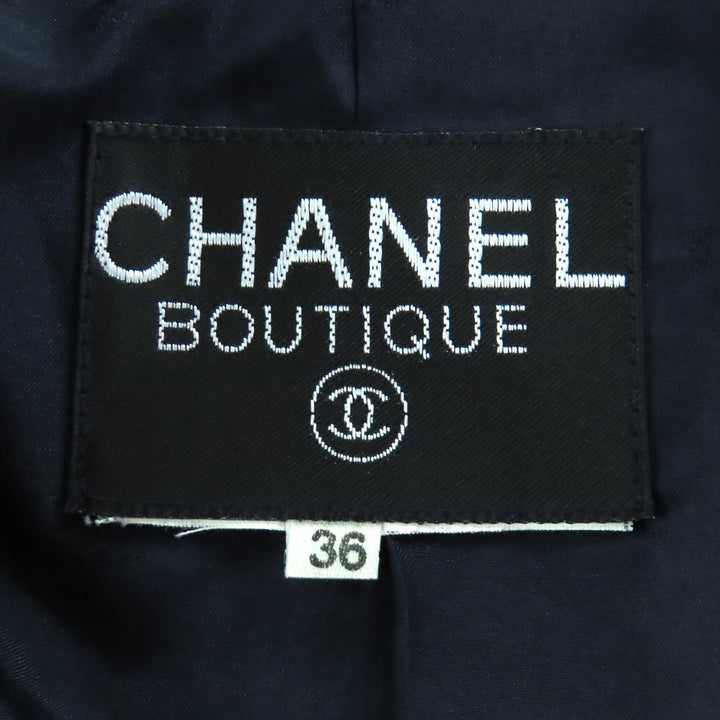 美品◇CHANEL BOUTIQUE シャネルブティック ヴィンテージ ウール 90’s ココマークボタン・ロゴベルト付き ツイード スーツ ネイビー 36