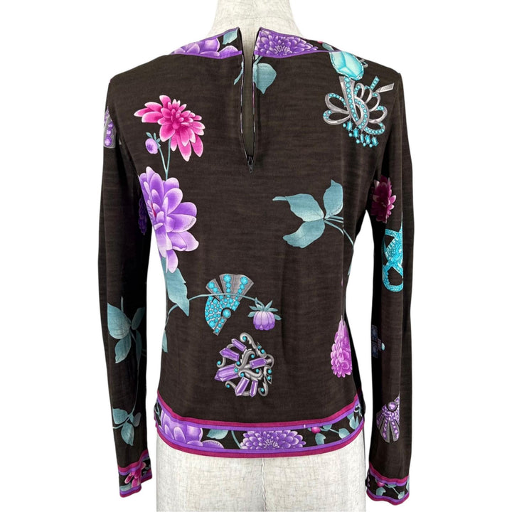 極美品▲LEONARD FASHION レオナール ファッション 389641 ウール シルク 花柄 長袖 カットソー マルチカラー 38 正規品 レディース