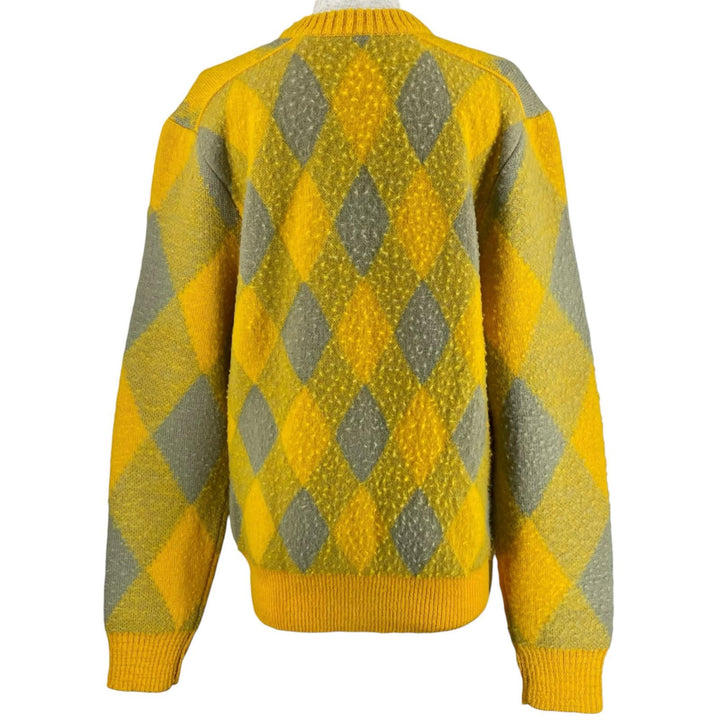 未使用品▲BURBERRY バーバリー 8077684 ウール100% アーガイル ジャガード カーディガン イエロー グレー M 伊製 正規品 レディース