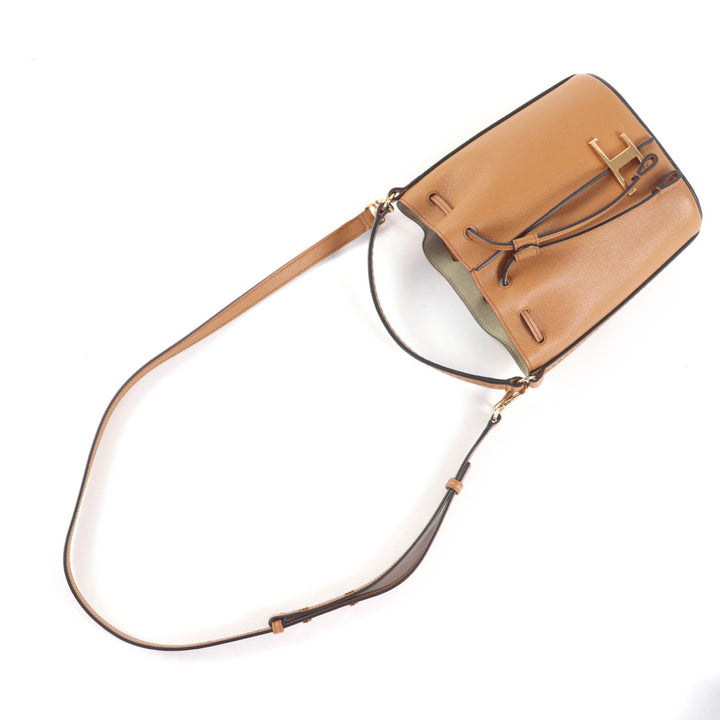 極美品★TOD’S トッズ XBWTSAQ0000Q8ES410 TOD’S TSA SECCHIELLO MICRO Tタイムレス レザー 2WAY バケットバッグ ブラウン 箱・袋付