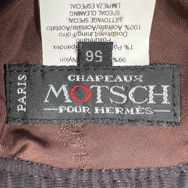 美品▲MOTSCH HERMES モッチ エルメス Hリフト刺繍 ナイロン バケットハット 帽子 ダークブラウン 56 メンズ