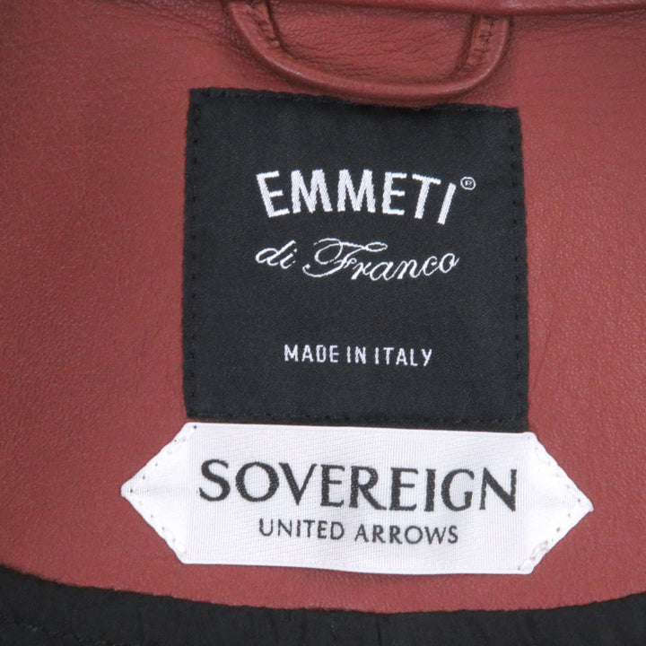 極美品□EMMETI エンメティ ラムスキン SOVEREIGN別注 スタンドカラー レザージャケット ライダース ブラウン 48 イタリア製 正規品