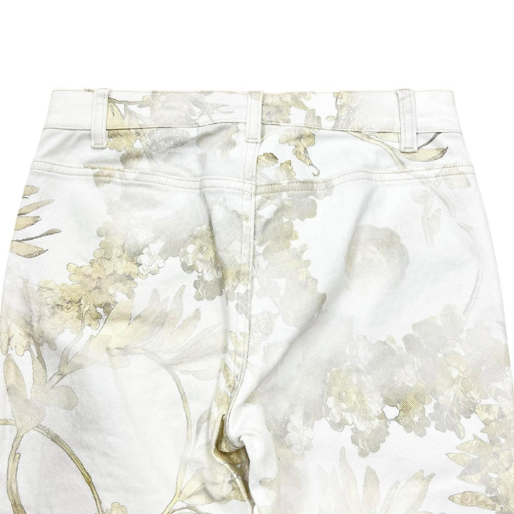 極美品▲CHANEL シャネル P57940 コットン ロゴボタン 花柄 フラワーデザイン パンツ アイボリー 34 イタリア製 正規品 レディース