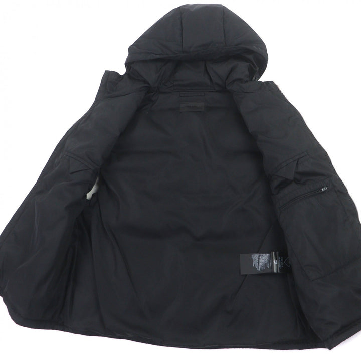 極美品▼PRADA プラダ 2022年製 SGB804 ロゴプリント RE-NYRON フーデッド ジップアップ ダウンベスト ブラック XXXL 正規品 メンズ