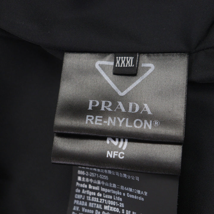 極美品▼PRADA プラダ 2022年製 SGB804 ロゴプリント RE-NYRON フーデッド ジップアップ ダウンベスト ブラック XXXL 正規品 メンズ