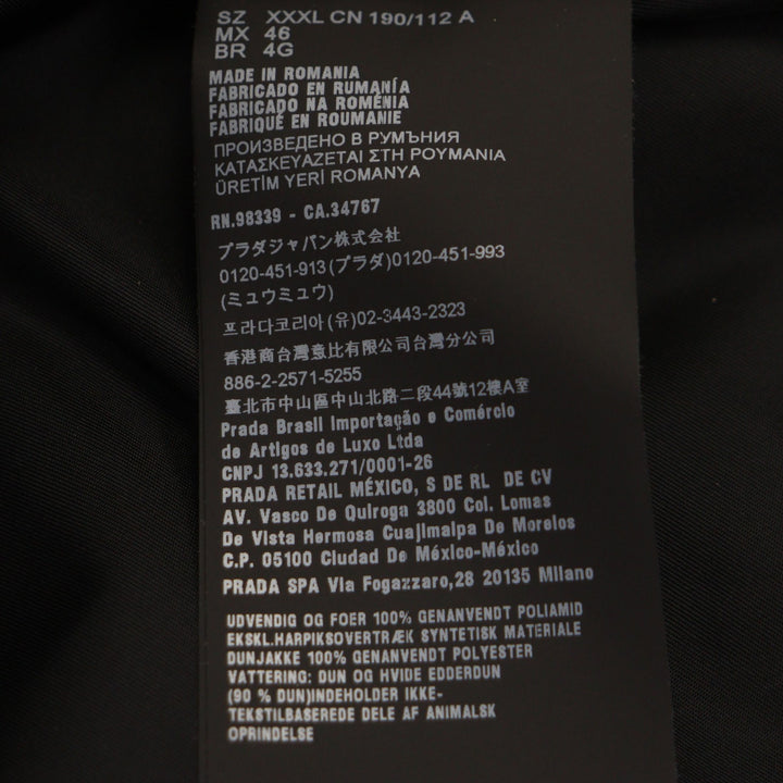 極美品▼PRADA プラダ 2022年製 SGB804 ロゴプリント RE-NYRON フーデッド ジップアップ ダウンベスト ブラック XXXL 正規品 メンズ