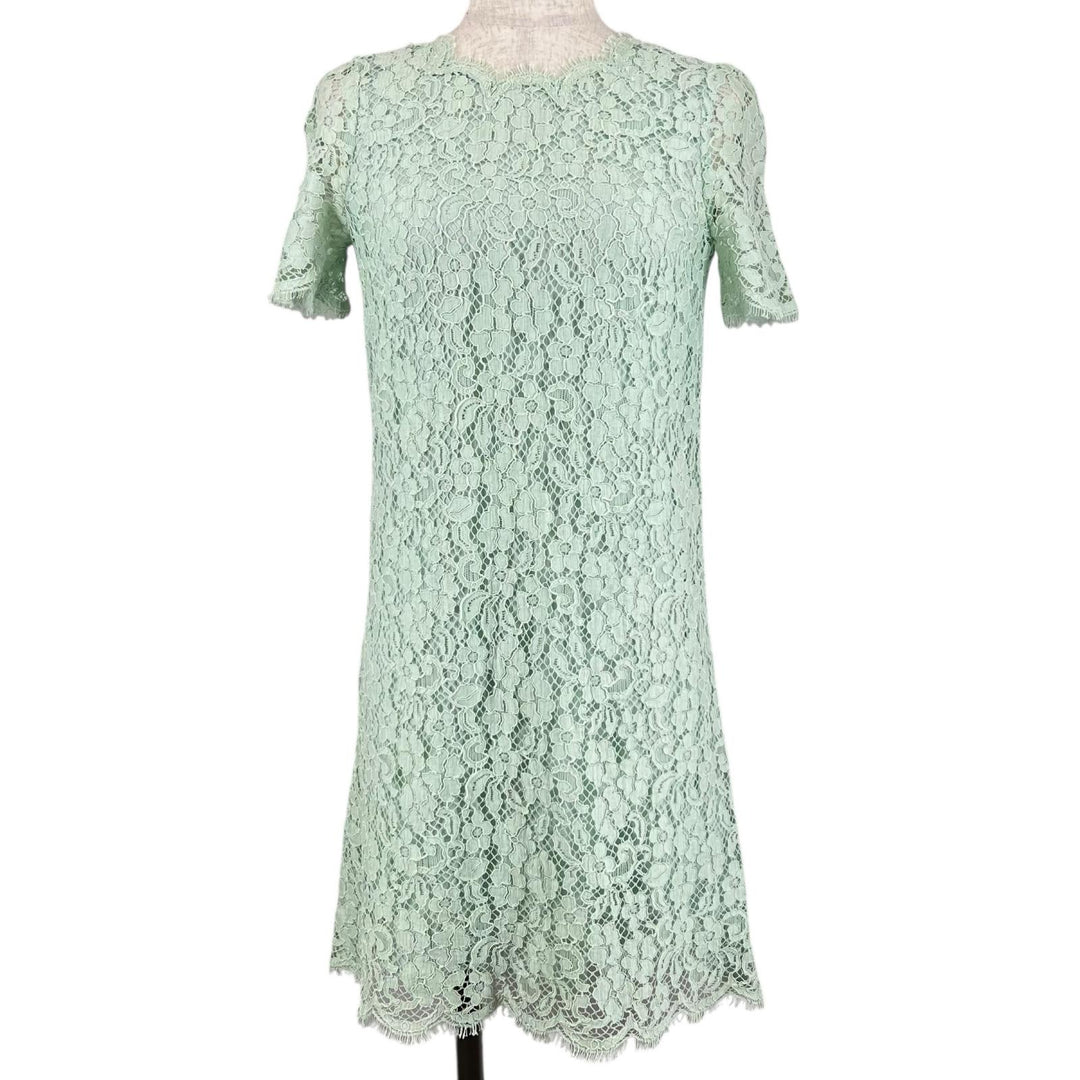 美品▲DOLCE&amp;GABBANA ドルチェ＆ガッバーナ 総レース 花柄 半袖 ワンピース ドレス ライムグリーン 36 イタリア製 正規品 レディース