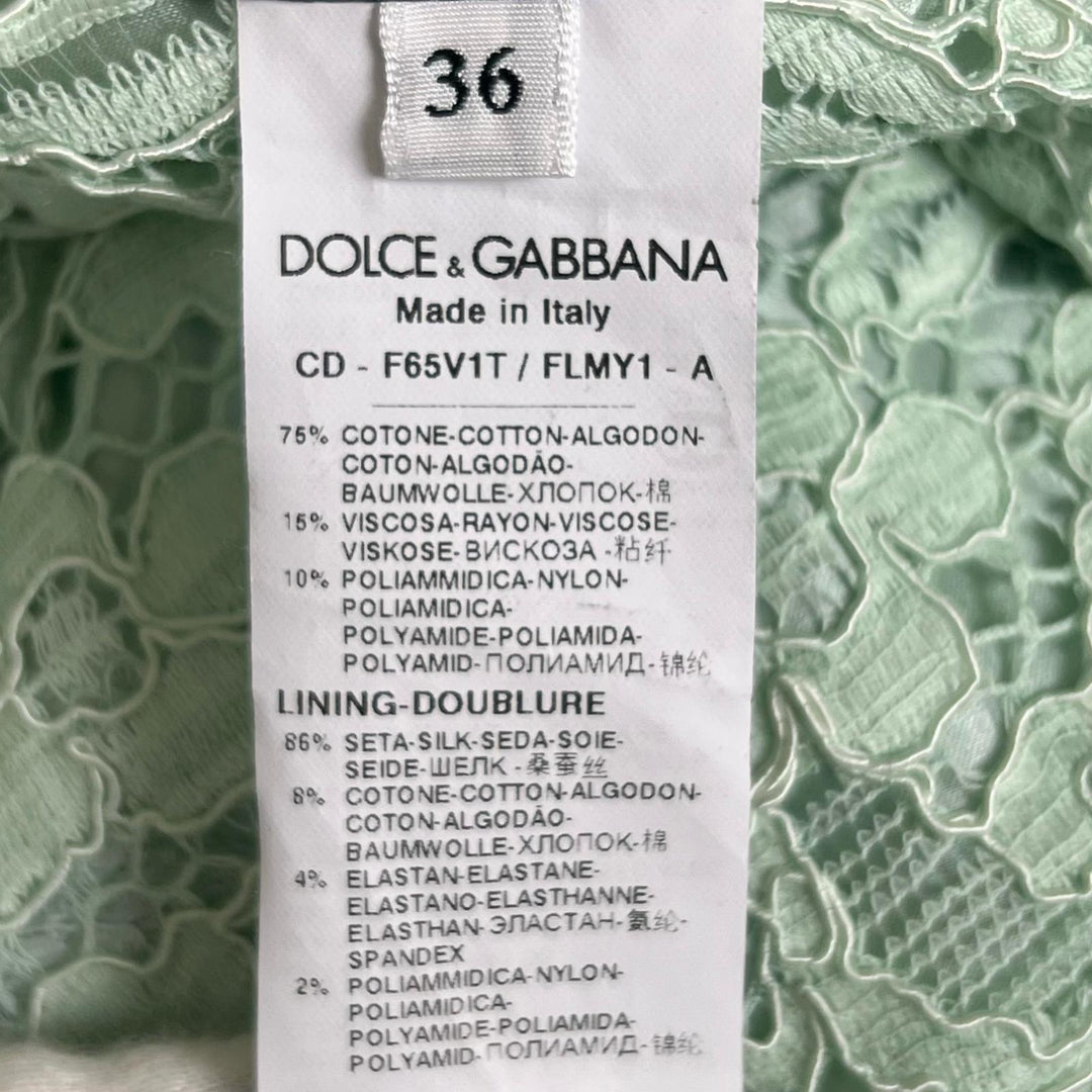 美品▲DOLCE&amp;GABBANA ドルチェ＆ガッバーナ 総レース 花柄 半袖 ワンピース ドレス ライムグリーン 36 イタリア製 正規品 レディース