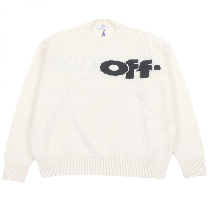未使用品□OFF-WHITE オフホワイト 24AW OMHE198F24 SHARED LOGO KNIT CREWNECK ロゴニット セーター クリーム M 正規品 定価101200円