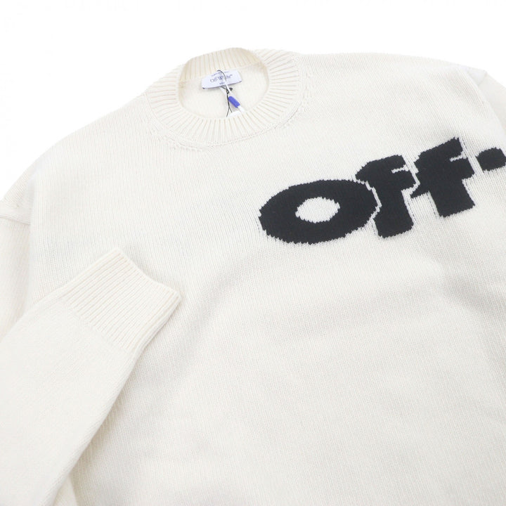 未使用品□OFF-WHITE オフホワイト 24AW OMHE198F24 SHARED LOGO KNIT CREWNECK ロゴニット セーター クリーム M 正規品 定価101200円