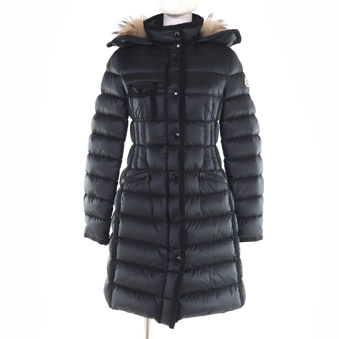 美品☆MONCLER モンクレール 18-19AW HERMIFUR エルミファー ファー・フード・ロゴワッペン付 ダウンコート ブラック 0 国内正規品