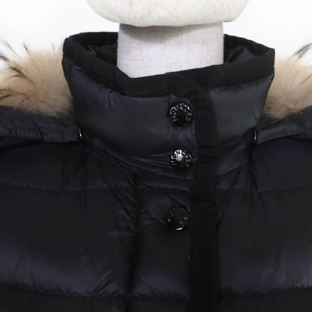 美品☆MONCLER モンクレール 18-19AW HERMIFUR エルミファー ファー・フード・ロゴワッペン付 ダウンコート ブラック 0 国内正規品