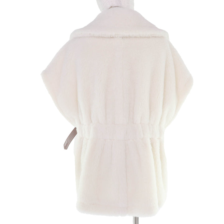 極美品☆Max Mara マックスマーラ 2024年製 24247363026 テディベアコート アルパカ シルク混 レザー使い ホワイト SM 伊製 正規品