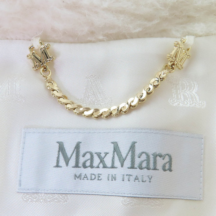 極美品☆Max Mara マックスマーラ 2024年製 24247363026 テディベアコート アルパカ シルク混 レザー使い ホワイト SM 伊製 正規品