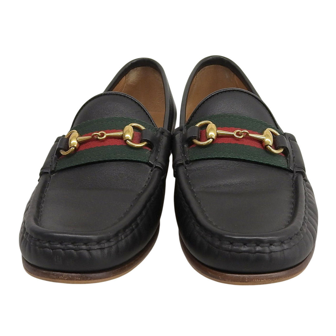 美品▲GUCCI グッチ 384874 シェリーライン ホースビット レザーシューズ ローファー ゴールド金具 36 保存袋付き イタリア製 レディース