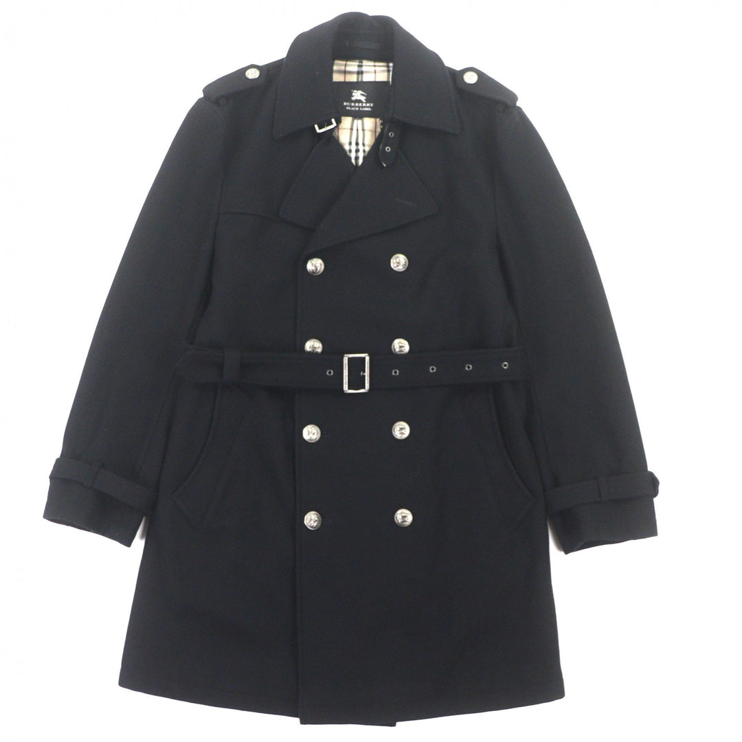 美品▼BURBERRY BLACK LABEL バーバリーブラックレーベル カシミヤ混 裏地ノバチェック柄 エンブレムボタン トレンチコート L 正規品