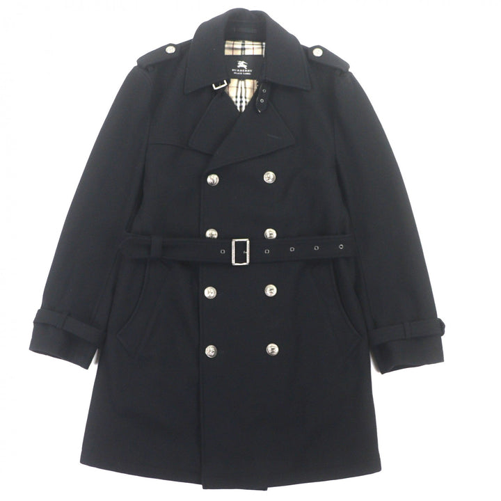 美品▼BURBERRY BLACK LABEL バーバリーブラックレーベル カシミヤ混 裏地ノバチェック柄 エンブレムボタン トレンチコート L 正規品