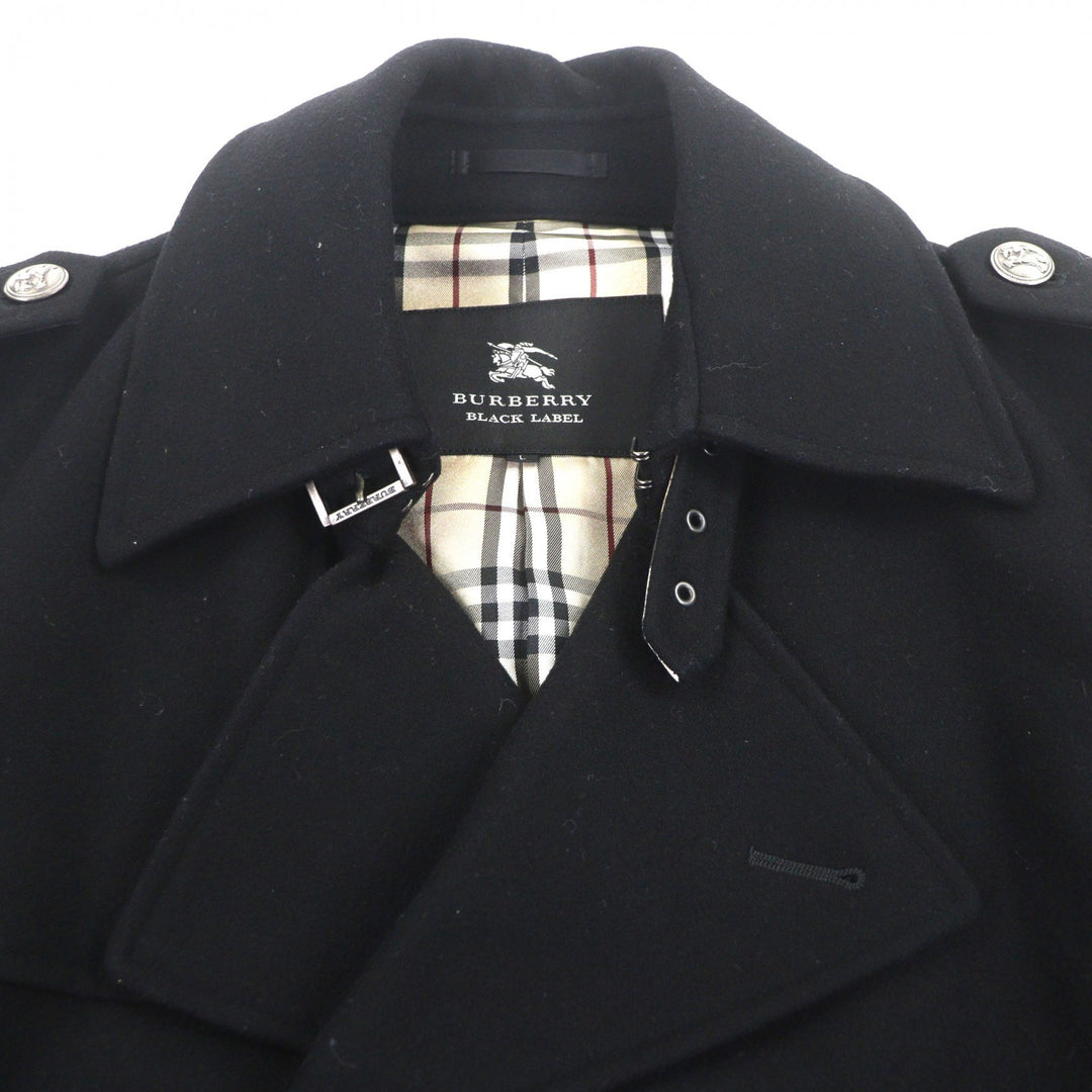 美品▼BURBERRY BLACK LABEL バーバリーブラックレーベル カシミヤ混 裏地ノバチェック柄 エンブレムボタン トレンチコート L 正規品