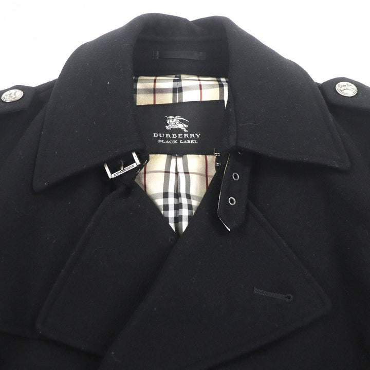 美品▼BURBERRY BLACK LABEL バーバリーブラックレーベル カシミヤ混 裏地ノバチェック柄 エンブレムボタン トレンチコート L 正規品