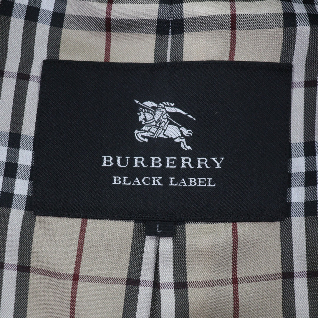 美品▼BURBERRY BLACK LABEL バーバリーブラックレーベル カシミヤ混 裏地ノバチェック柄 エンブレムボタン トレンチコート L 正規品